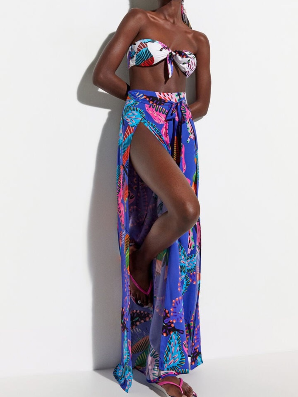 New! Desigual Slit Culottes Tie Waist Tropical Butterfly Print Wide Leg Pants🦋 S - Picture 2 of 11